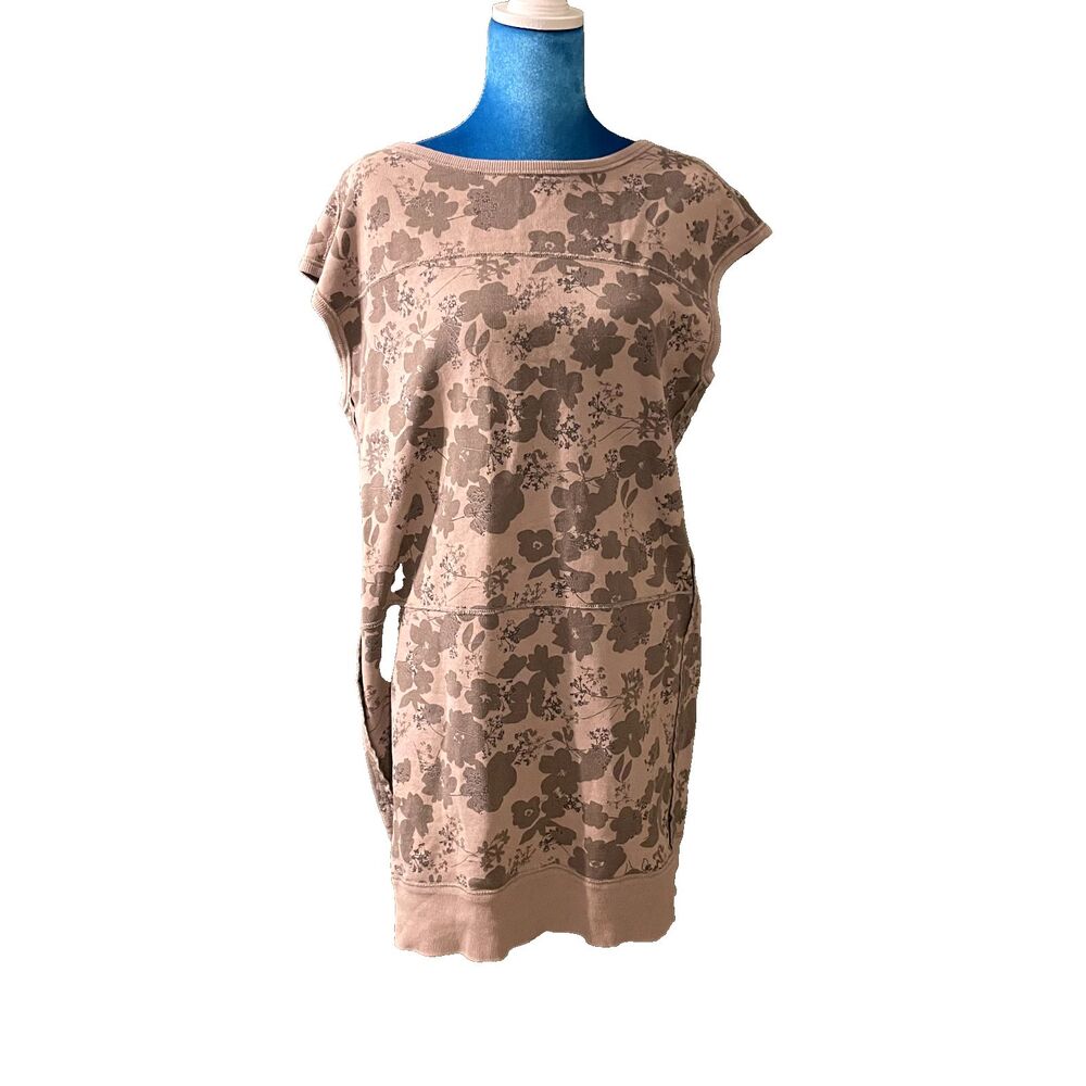 Penny Black Floral Terry Knit Sweatshirt Dress Cap Sleeve Taupe Mauve Casual